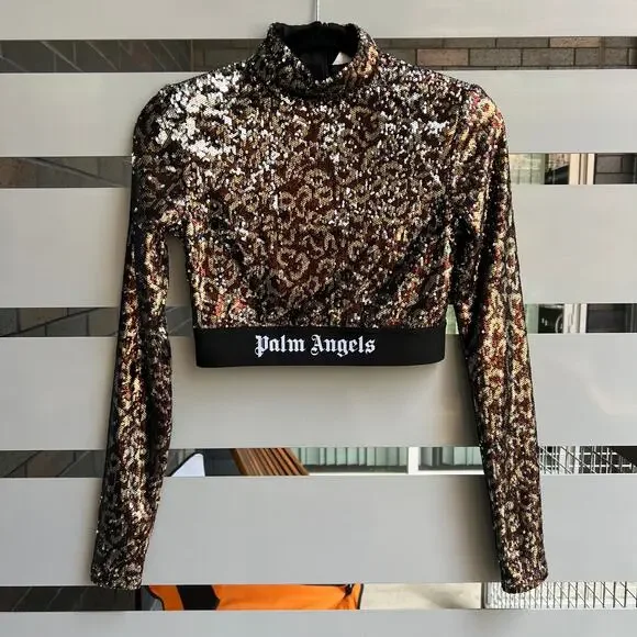 SOLD!!! NWT NEW Palm Angels Leopard Sequin Crop Top Size XS - Picture 2 of 7
